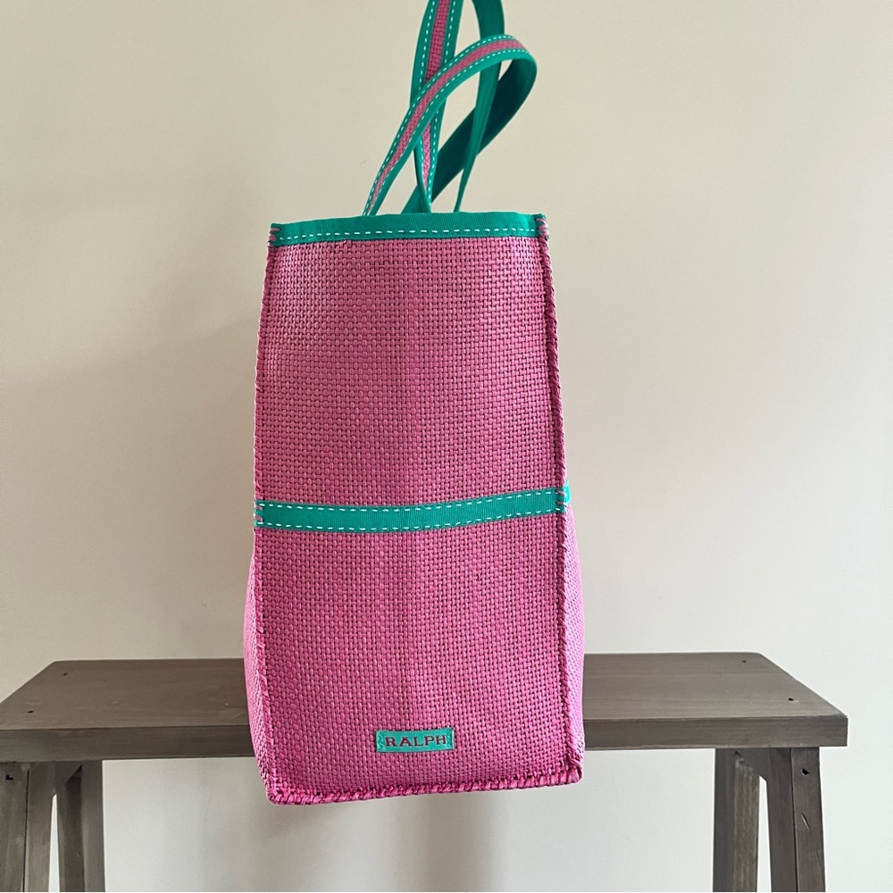 Ralph Lauren Pink Tote with Green Trim and Matching Pouch - Picture 5 of 10